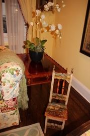 Small Painted Chair (Child Size) with Rectangular Side Table and Orchids