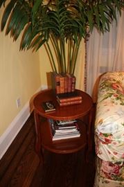 Round Side Table with Bottom Shelf and Palm Tree and Decorative