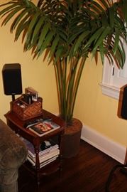 Rectangular Side Table with Bottom Shelf and Palm Tree 