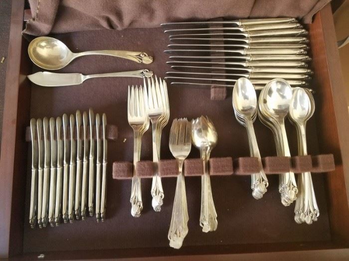 Sterling Flatware by Frank Smith Wood Lily Pattern, plus Assorted Serving Pieces