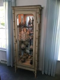 Bamboo style lighted curio cabinet