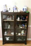 Antique Oak Glass Door Bookcase, Filled with Goodies