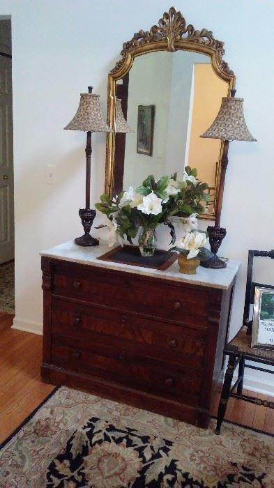 Hall mirror and marble top cabinet