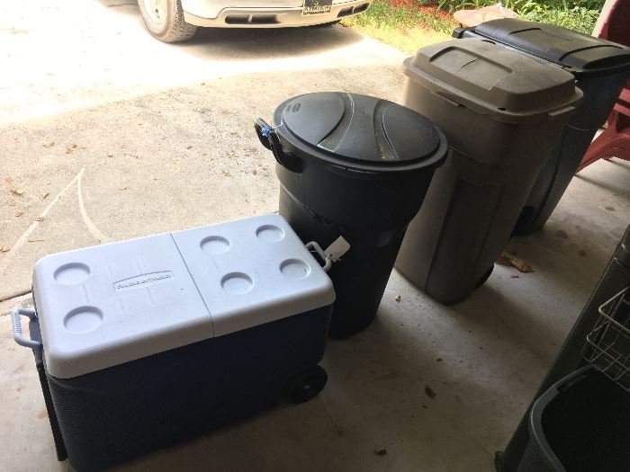 Large Cooler; Garbage Cans