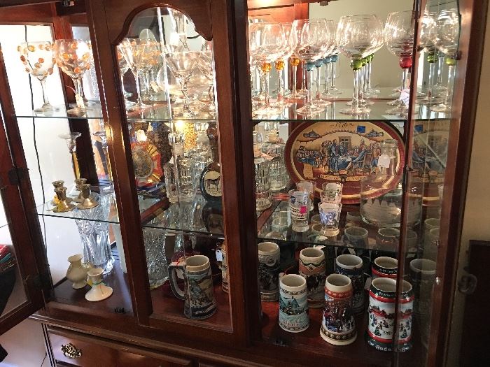 Assorted Wine Glasses; Beer Steins; Lenox; Cut Glass Vases