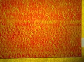 Detail of “Forerunner” by Eve Thompson, 1999, Oil and wax on canvas, 63” x 63”