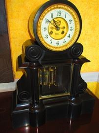 19th c. black marble French clock with mercury pendulum by Moulin St. Etienne