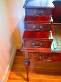 Detail of Late 19th/early 20th c. French step-back desk with leather top