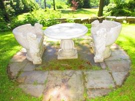 Cast Concrete Sphinx Chairs and Table