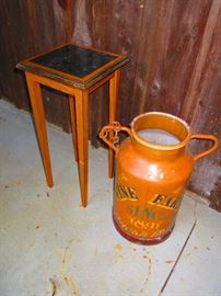 Side Table and Hand Painted Milk Jug