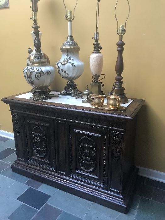 Lovely Lamps and buffet server with lots of storage. 