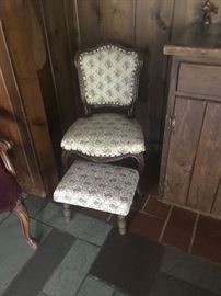 Petite slipper chair with stool. 