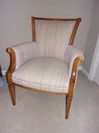 Pair of matching vintage accent chairs! Nicely upholstered and great rolled armed wood accents!