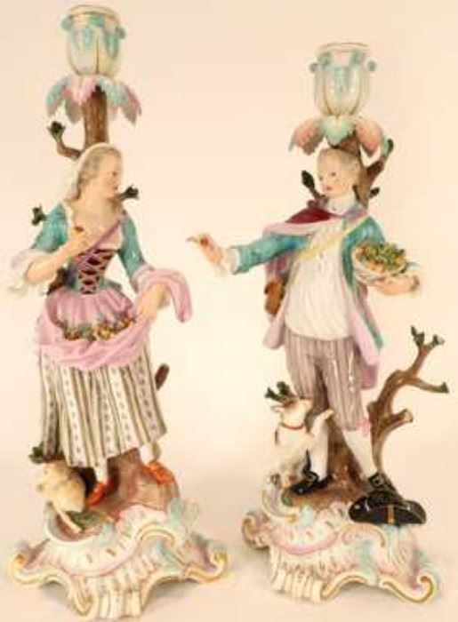 Meissen Porcelain Figural Candlesticks