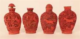 Group of faux Cinnabar Snuff Bottles, Asian