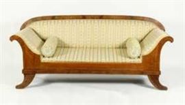 19th C. Mahogany Inlaid Biedermeier Sofa, verso labeled Republik Osterreich-Zoll