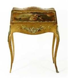 Louis XIV Style Paint Decorated Cylinder Desk