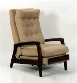 Walnut and Wheat Upholstered Recliner Arm Chair by Adrian Pearsall for Craft, c. 1965