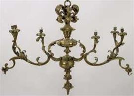 A Louis XV Style Bronze Foliate Billiard-Form Chandelier Light
