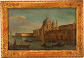 Italian School, 19th c. or earlier, after the 18th c. original by Bellotto, A View of the Grand Canal facing Santa Maria della Salute, oil on canvas painting