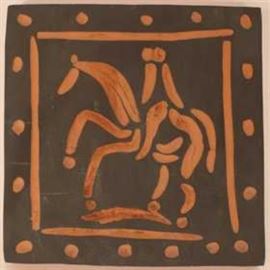 Pablo Picasso, (1881-1973) Cavalier and Horse, Terracotta Plaque, stamped, marked and numbered 'Madoura Plein Feu/ Empreinte Originale de Picasso/ J. 224 / 23/200'