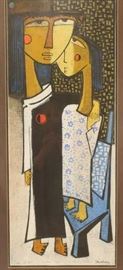 Angel Botello, Puerto Rico, 1913-1986, Mother and Child, linocut, print, hand signed and numbered 17/75