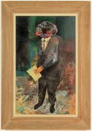 William Gropper American 1897 - 1977, “The Witness”, portrait of a courtroom figure, oil on canvas, c. 1954 per gallery label verso