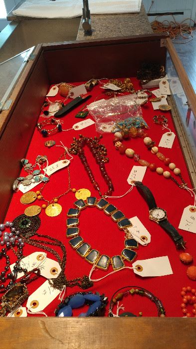 A sampling of vintage costume and paste jewelry-many from MGM studios in Culver City, CA