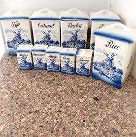 Dutch blue and white, windmill canister set