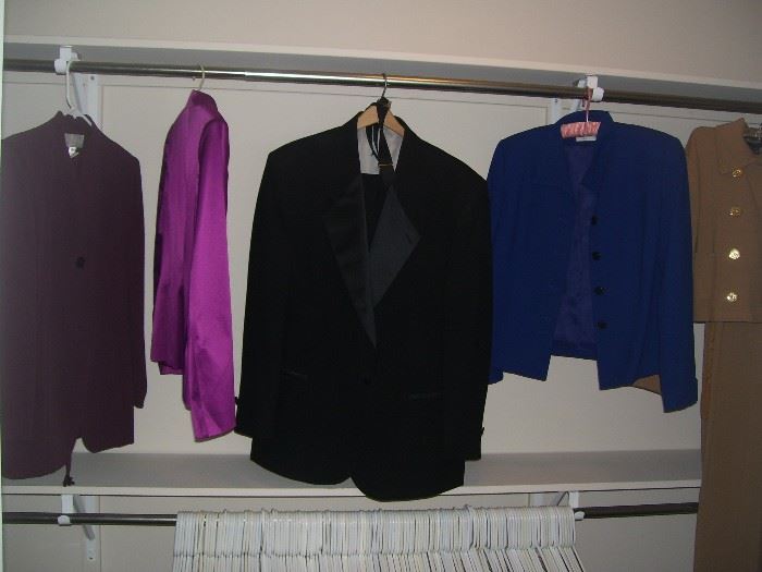 Designer womens suit size 6 and a tuxedo for her date.