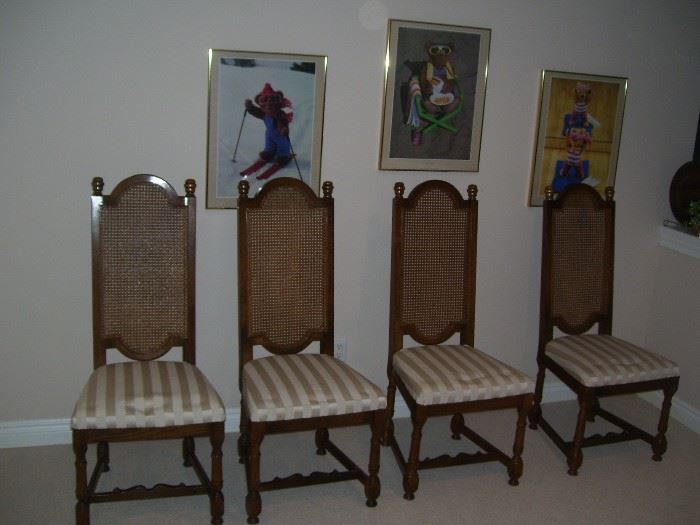 Cane tall back chairs. Recommended by every bear in the room for comfort. 