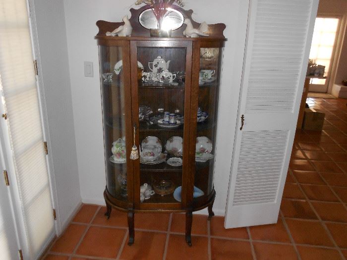 Antique Curio Cabinet - Rounded Glass