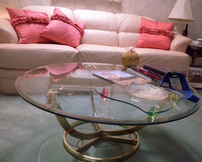 LaBarge solid brass glass-top coffee table