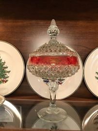 clear and cranberry glass candy dish