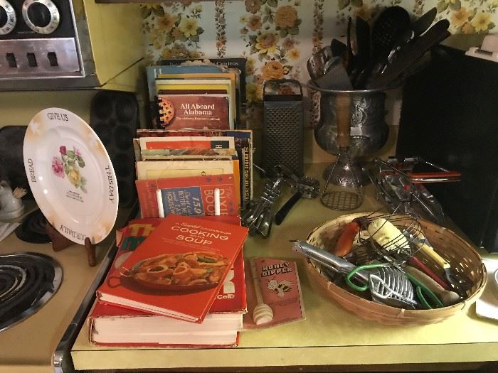 vintage cook books and kitchen gadgets