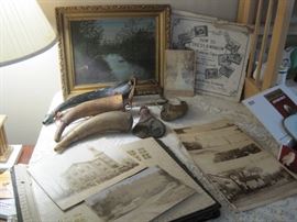 painting, powder flasks & paper