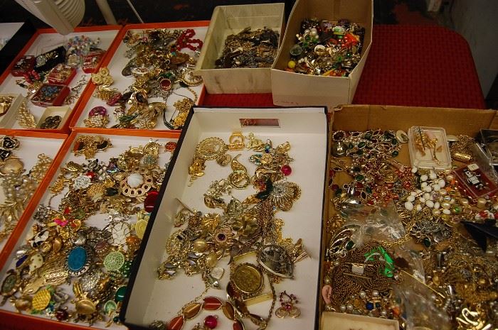 Flats of Vintage Costume Jewelry