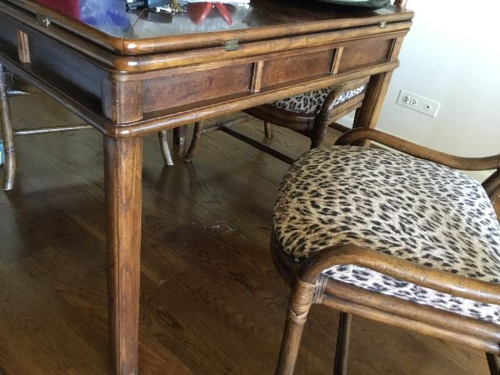 Bamboo game table with flip top and 4 chairs