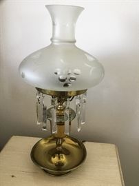 Antique crystal and brass lamp