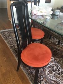 6 Black lacquer chairs, 2 arm chairs and 4 without arms