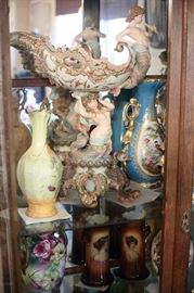 Large Lighted Oak Locking China Hutch.