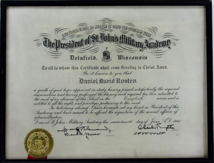Dan Rosten(kowski's) High School Diploma from Congressman Dan Rostenkowski's Estate. Chicago, Illinois U.S. Politics