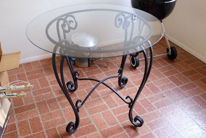 Wrought Iron Patio or Deck Table with Glass Top.