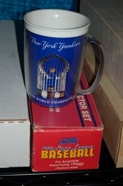 1996 Souvenir Yankee's mug from a  giveaway day and 1988 score baseball cards complete set.