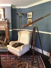 Vintage Telescope , Wing Chair aprox 9 x 12 Rug  
