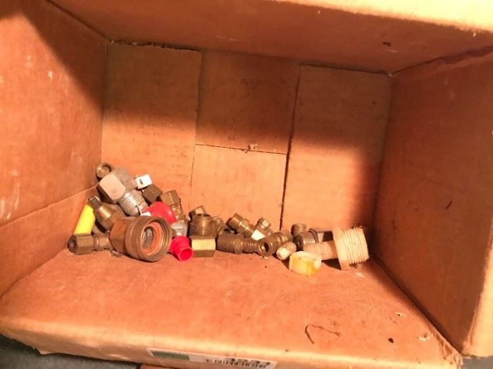 Box of copper and brass plumbing parts