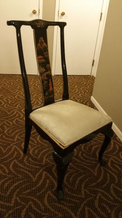 Black lacquer hand painted Asian chair
