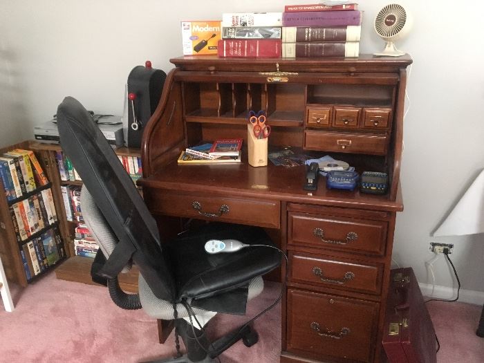 36" wooden roll top desk (nice, smaller size); office chair