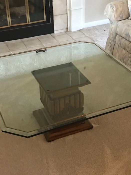 Lovely square glass topped pedestal coffee table!