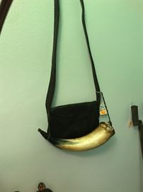 Carved powder horn and bag from the mid to late 1800's!